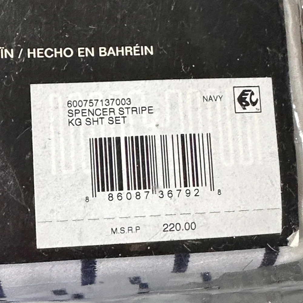 Ralph Lauren Spencer Stripe King Sheet Set Navy White NWT Sateen 100%‎ Cotton